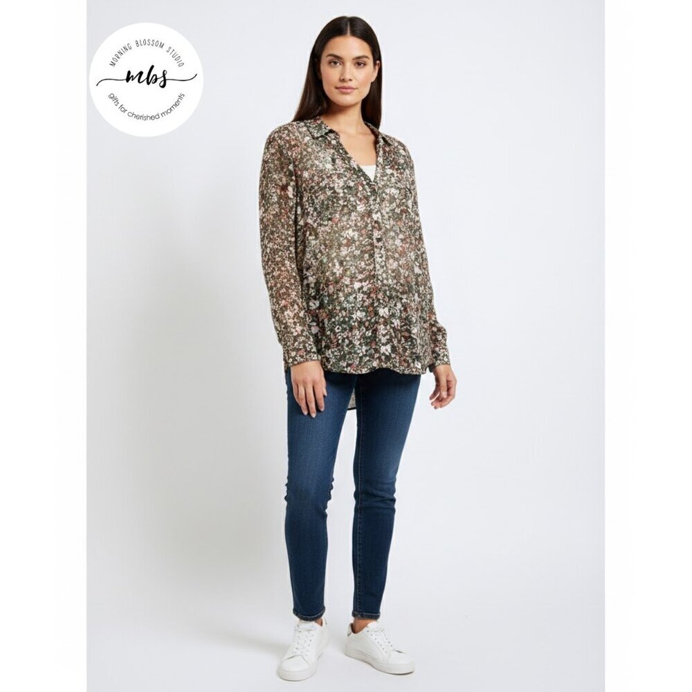 NWOT Korye Floral Long Sleeve Button‎ Down Semi Sheer Shirt Multicolors Women XL